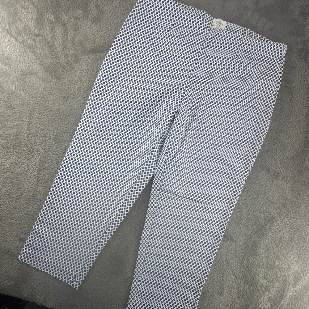 Chico's So Slimming Crop Pants Womens 2.5 Blue White Diamond Print Side Zip Exc